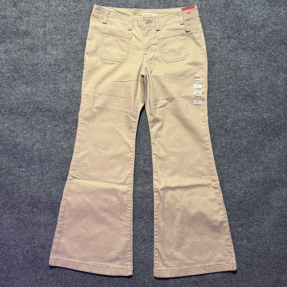 Levis Superlow Flare Jeans Low Rise Slim Fit Beige Women's Size 31x32
